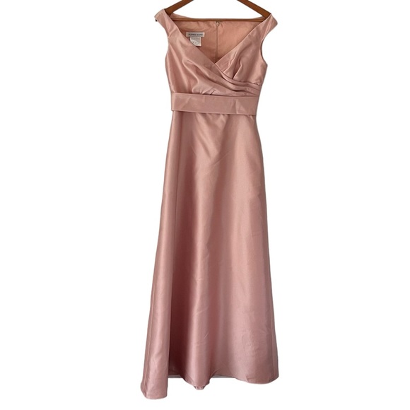 ALFRED SUNG Dresses & Skirts - ALFRED Sung Pale Pink Toasted Sugar Off the Shoulder Satin Gown Size 4